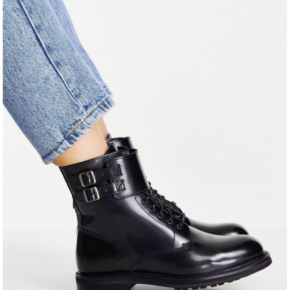 All Saints Bridage Black Leather combat Boots. NWOT